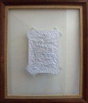 “i am scared you are not going to get me”, 2015. CV, duct tape and found framed&nbsp;glass